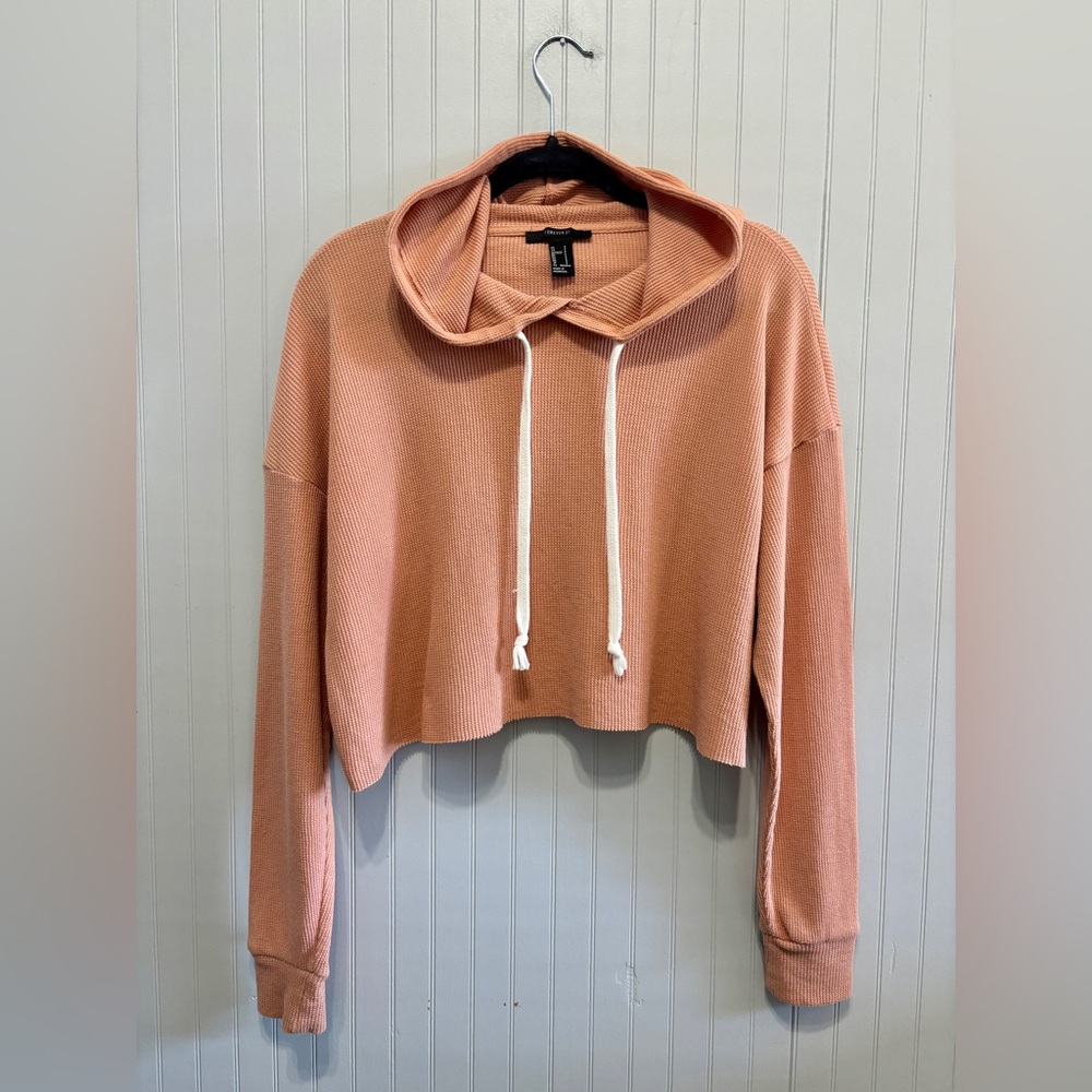 Forever 21 Cropped Waffle Knit Hoodie Size S